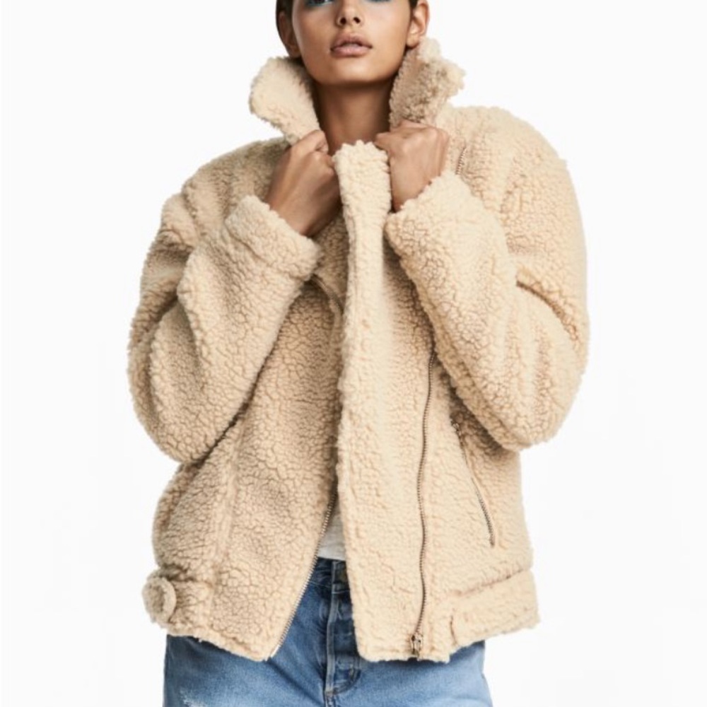 H&M Divided, faux shearling moto jacket